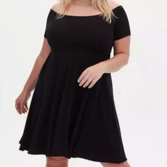 Torrid Black Ribbed Short Sleeve Off Shoulder Mini Dress Plus Size 3X - Picture 1 of 7